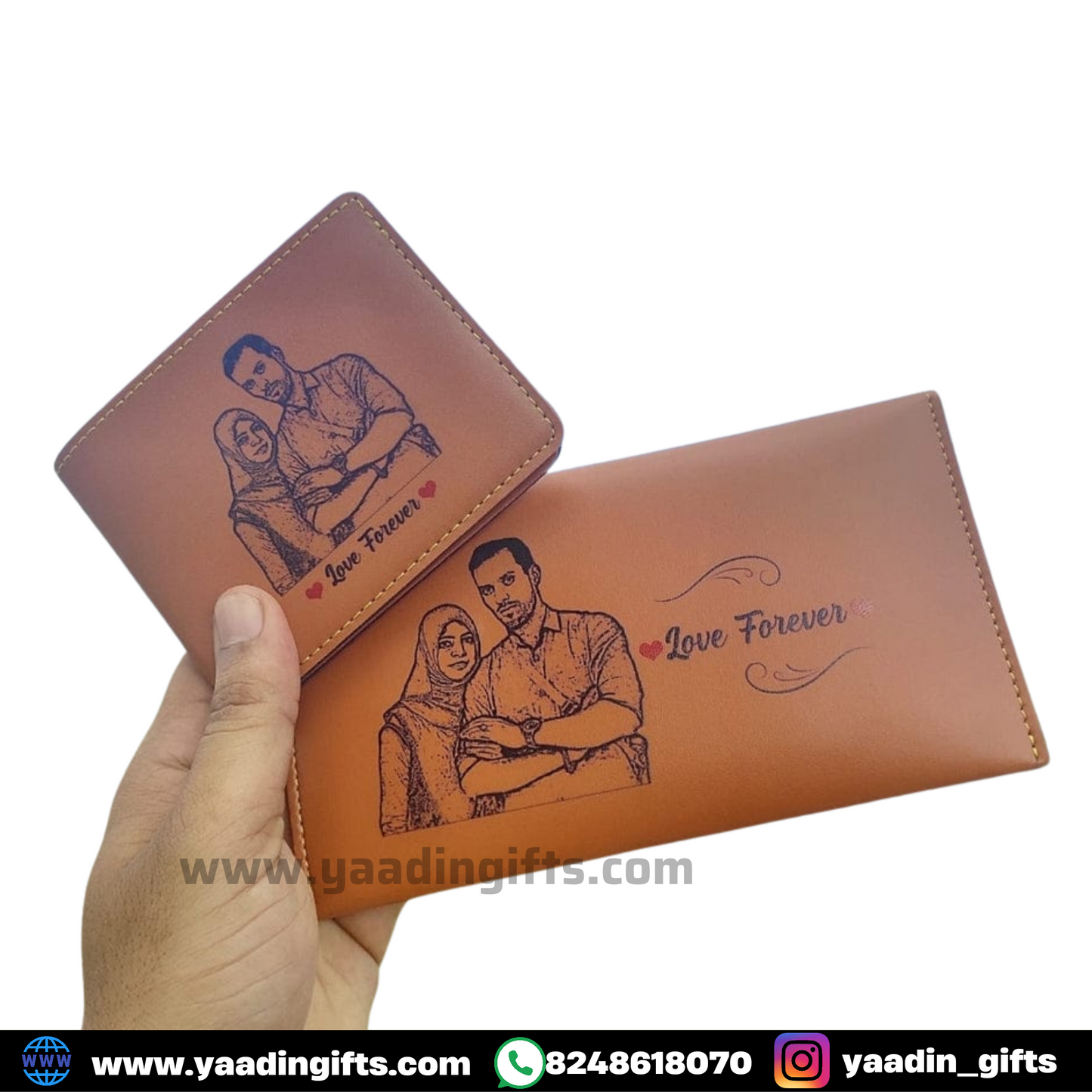 Engraved Photo Sketch Couple Combo - Mens & Womens Wallet