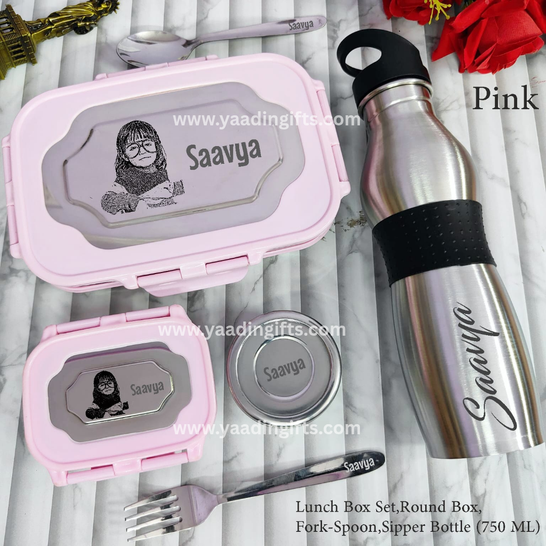 Customized Lunch Box Set With Photo & Bottle - Kids Combo