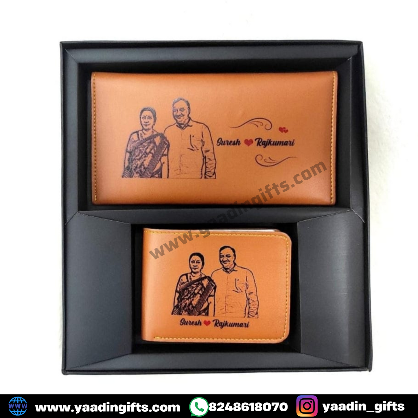 Engraved Photo Sketch Couple Combo - Mens & Womens Wallet