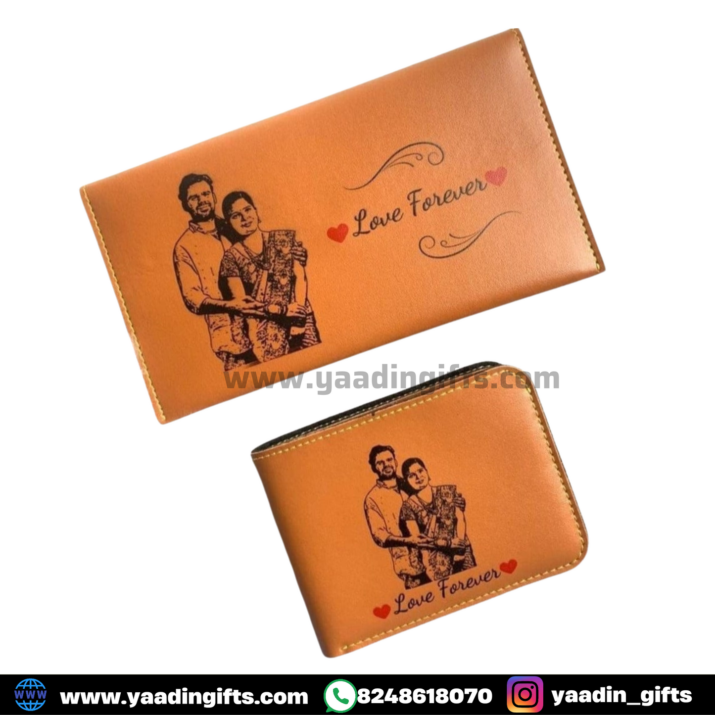 Engraved Photo Sketch Couple Combo - Mens & Womens Wallet