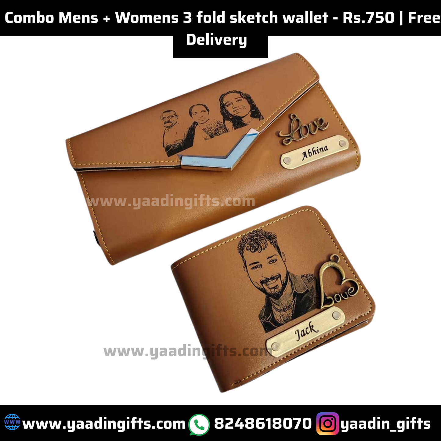 Combo mens + womens photo sketch wallet