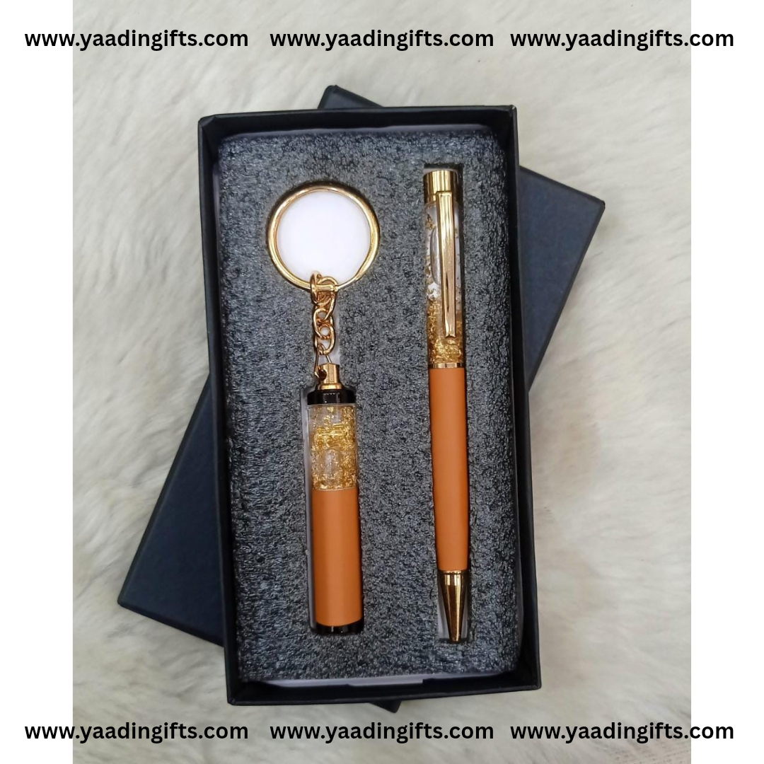 Gold flake pen + keychain combo
