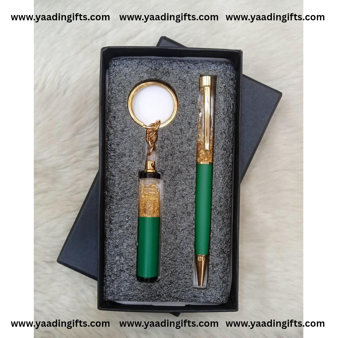 Gold flake pen + keychain combo
