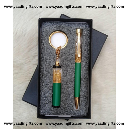 Gold flake pen + keychain combo