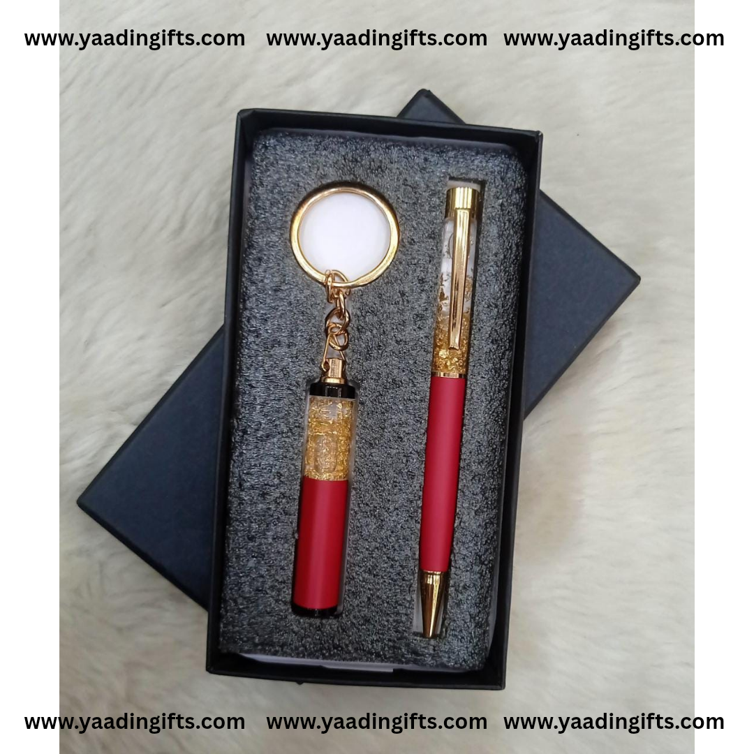 Gold flake pen + keychain combo