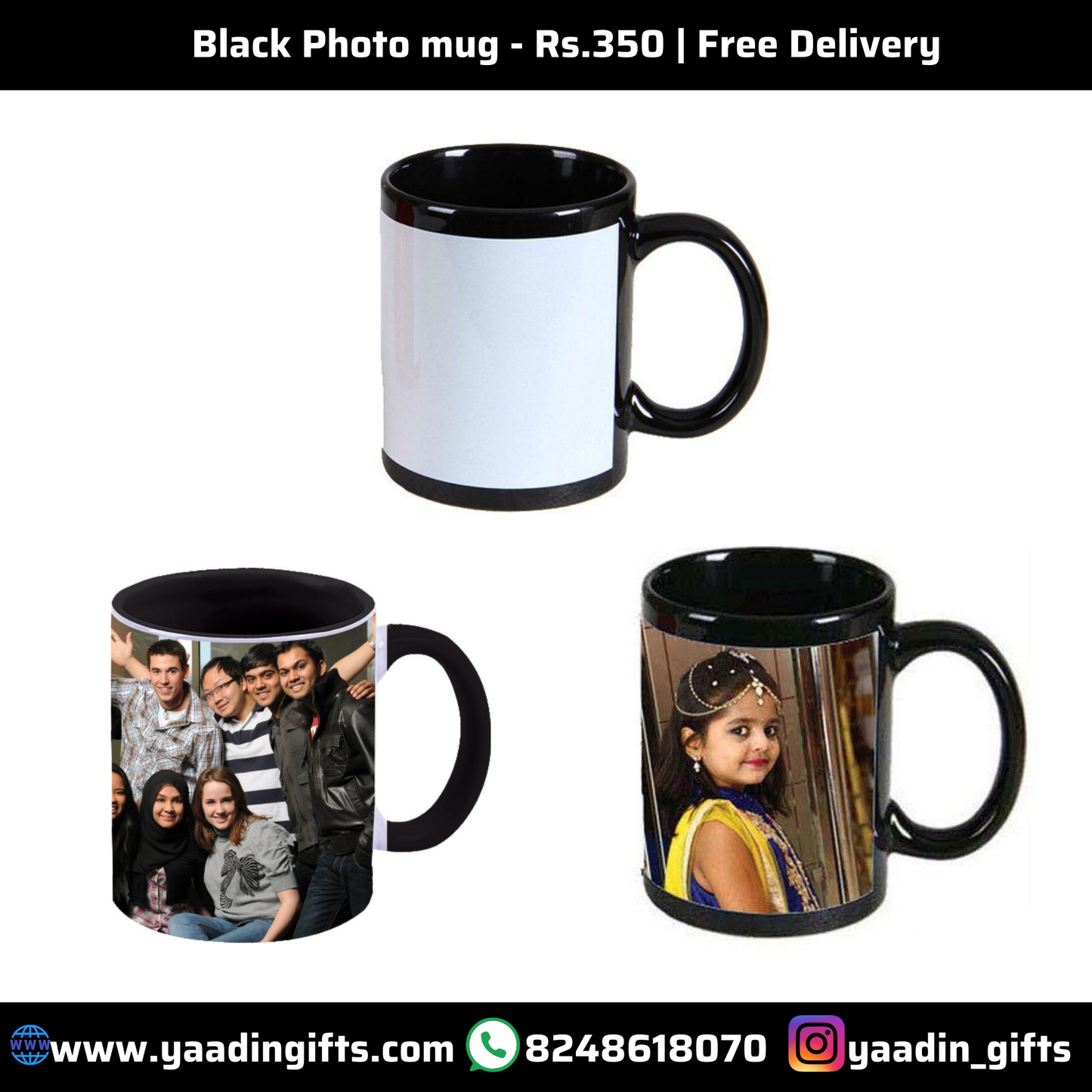 Black photo mug