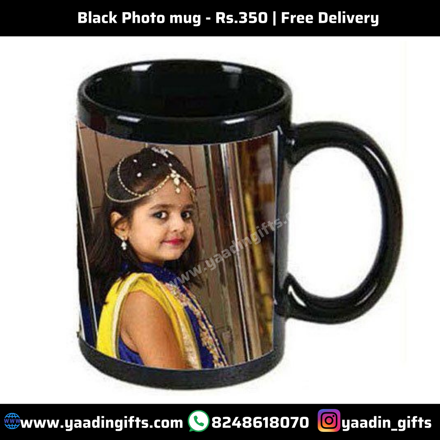 Black photo mug