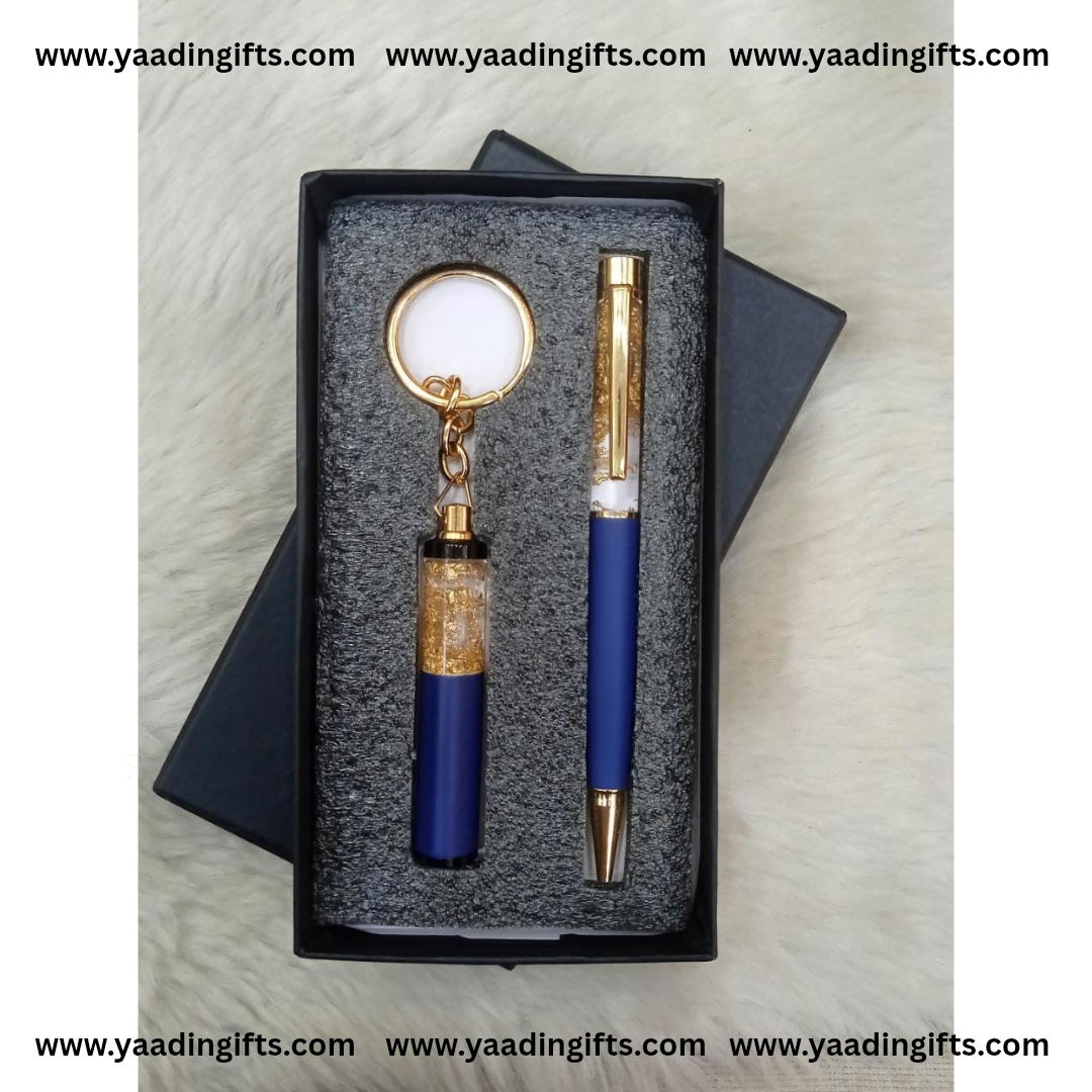 Gold flake pen + keychain combo