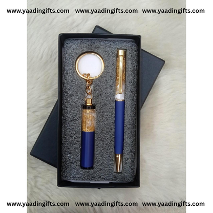 Gold flake pen + keychain combo