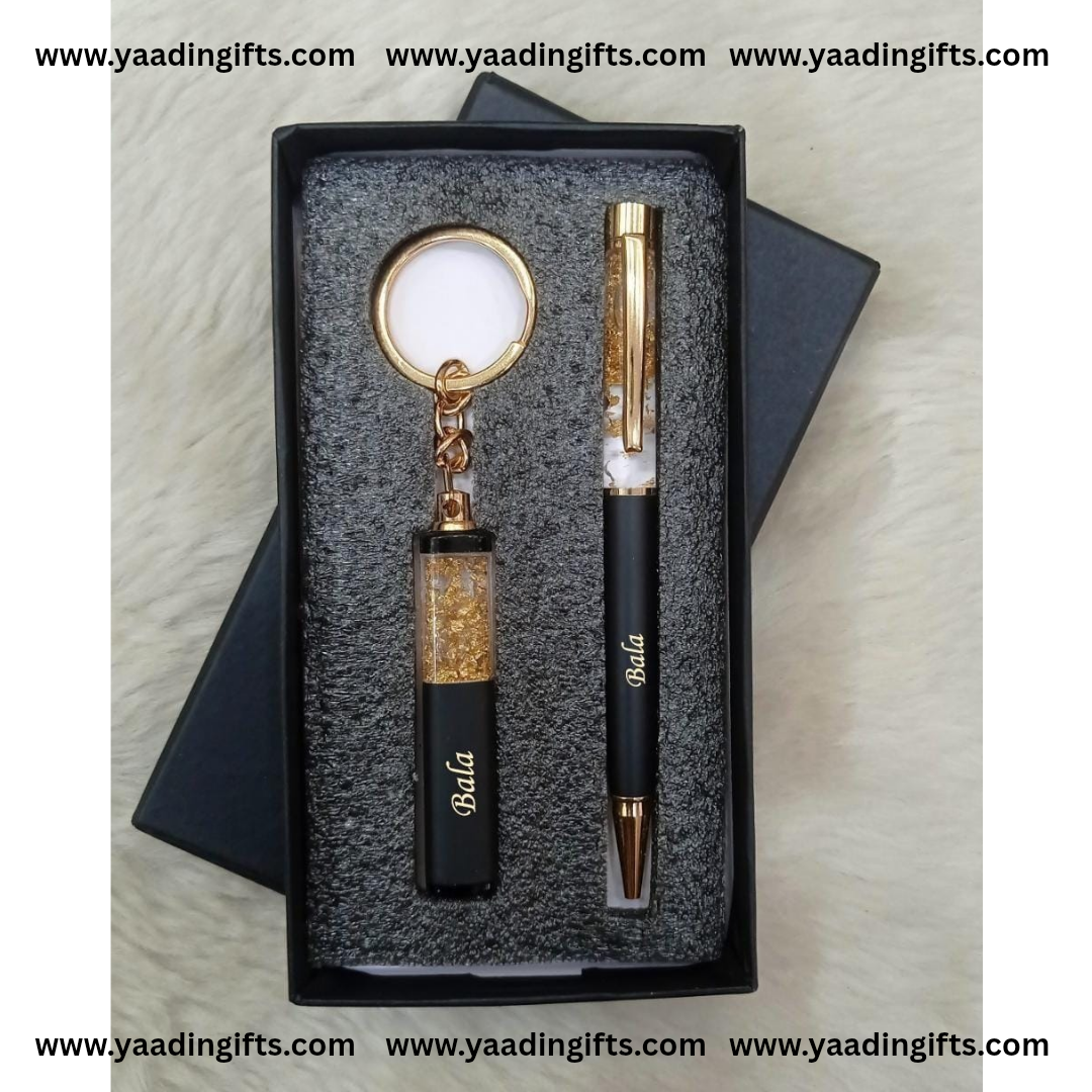 Gold flake pen + keychain combo