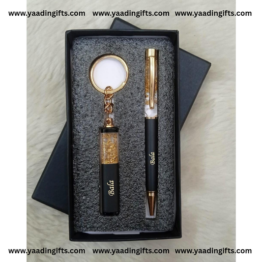 Gold flake pen + keychain combo
