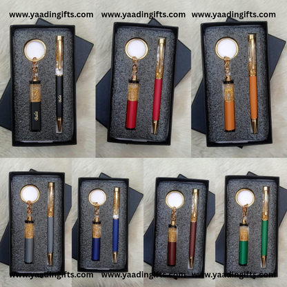 Gold flake pen + keychain combo