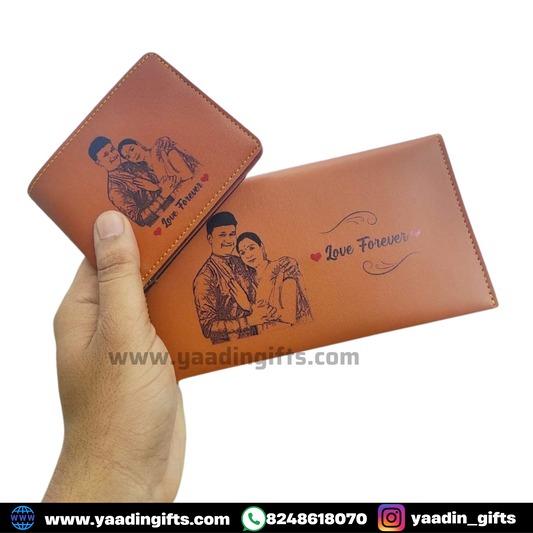 Engraved Photo Sketch Couple Combo - Mens & Womens Wallet