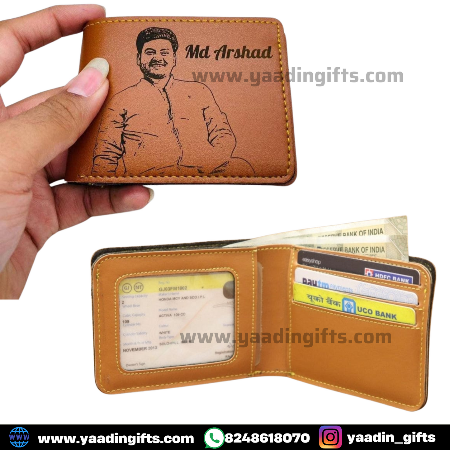 Photo Sketch Engraved Mens Wallet