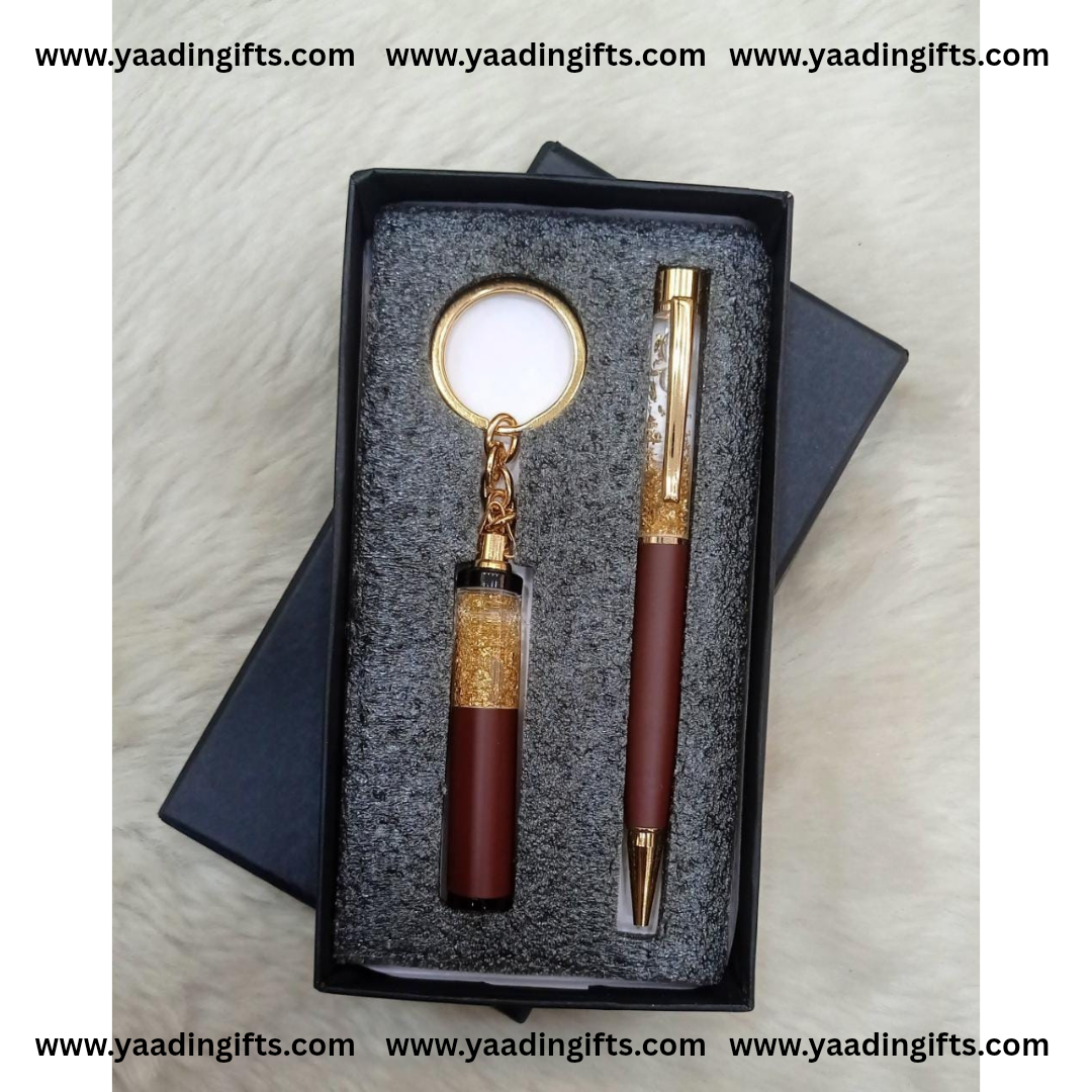 Gold flake pen + keychain combo