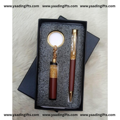 Gold flake pen + keychain combo